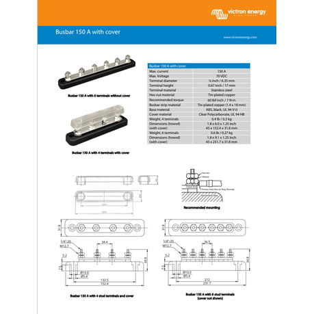 Victron Busbar 150A 4P +cover