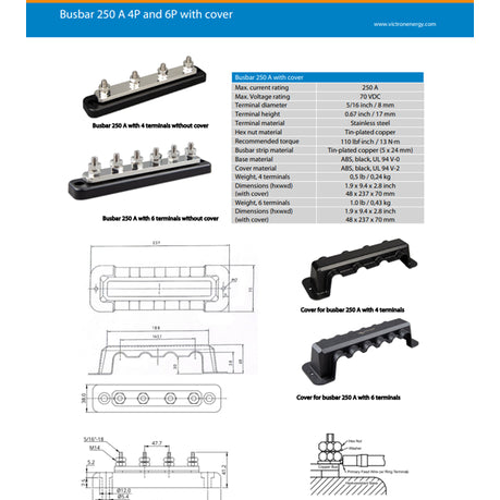 Victron Busbar 6P + Cover 250A